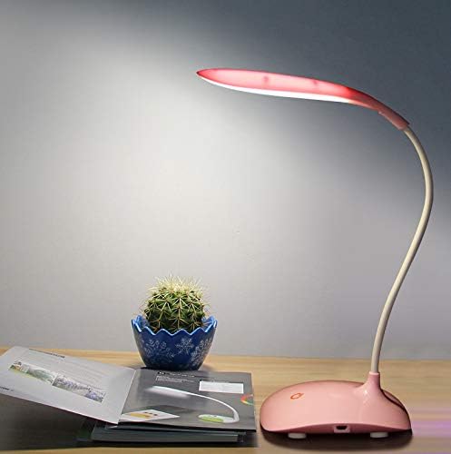 XPXKJ LED Desk Lamp Battery Operated Table Lamp Dimmable Touch Control, Compact Portable Night-Light, Eye-Caring and Energy Saving 3 Level Brightness (T08, Pink)