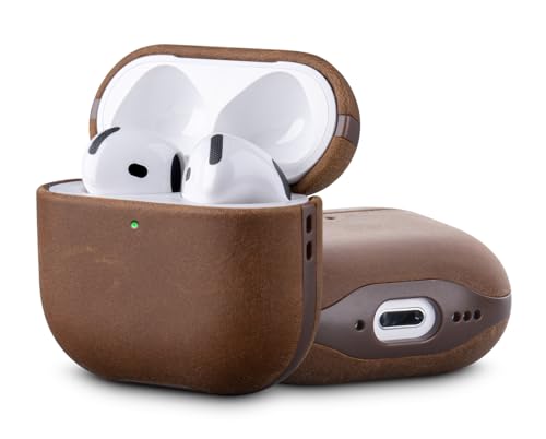HanFab Edge Series - Leather Case for AirPods 4th Generation - Dark Brown
