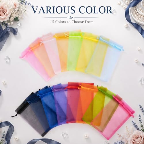 Image of FUNFERY 100PCS Navy Blue Organza Gift Bags 5x7in,Drawstring Jewelry Pouch