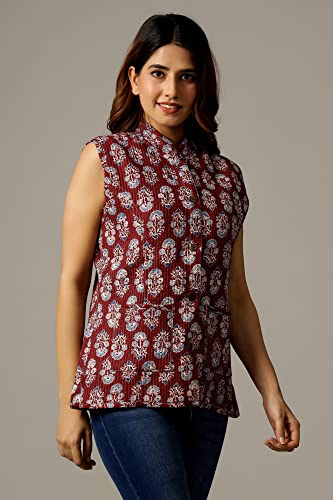 Image of Ravaiyaa - Attitude is everything Women's Floral Printed Reversible Quilted Jacket Coat Blazer Jacket Sleeve Less Waistcoat