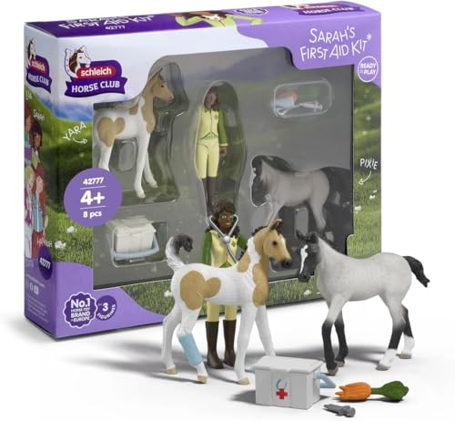 SCHLEICH Horse Club | Sarah's Erste-Hilfe-Set 42777 | Set inkl. 2 Pferde, Sarah & Zubehör | tolles Geschenk für Mädchen und Jungen | Pferde Spielzeug für Kinder ab 5 Jahren | Set aus 8 Teilen