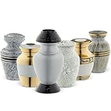 Keepsake Cremation Urns, White (6pc), Small Funeral Urns for Human Ashes w/Velvet Box, by Fedmax.