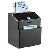 Flexzion Vorschlagsbox mit Schloss Wandmontage Mehrzweck Spendenbox Wahlurne Mailbox Ideale Briefkasten Schlüssel-Annahmebox mit 25 Feedback-Karten, Expansionsschrauben und 2 Schlüsseln (schwarz)