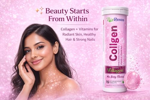 Image of Collagen Effervescent Tablets, Mix Berry Flavour, with Hyaluronic Acid, Vitamin C, Amla Extract, Vollagen, 15 Tablets (2)