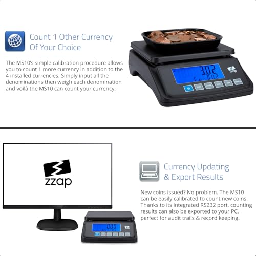 ZZap MS10 Coin Counting Scale - Money Cash Currency Weighing Machine