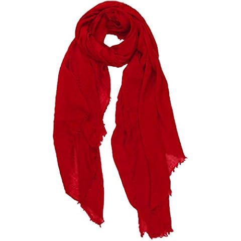 World of Shawls Chic Ladies Cotton Blend Crinkle Distressed Effect Scarf with Fringed Edges (Red) Cover