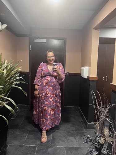 Image of BLENCOT Womens Casual Boho Floral Printed V Neck Long Sleeve Long Maxi Dress Spring Summer Dresses