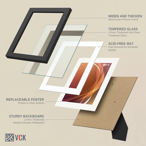Image of VCK 5x7 Picture Frame 3 Pack, Black Wood, 4x6 Mat, Glass, for Photo Print