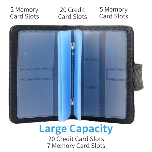 Image of Wisdompro Credit Card Holder, Slim Leather RFID Blocking Wallet Debit Card Protector Organizer Case (20 Card & 7 Memory Card Slots)-Vertical Microfiber Black