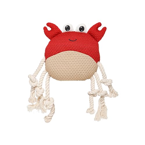 Image of Knitted Crab Dog Toy 100% Polyester with Crinkle and Squeakers- Red