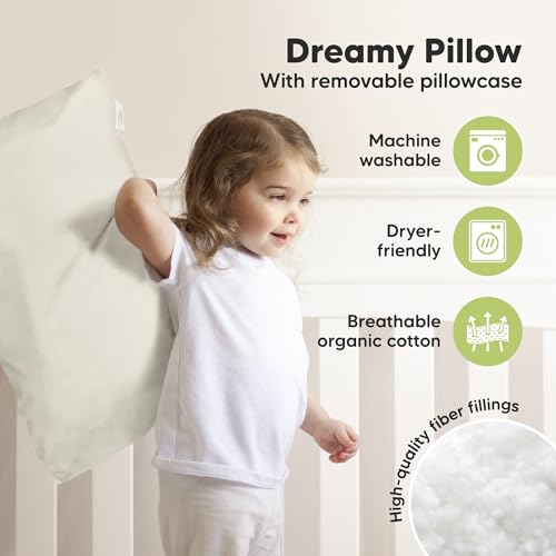 Image of KeaBabies Organic Toddler Pillow with Pillowcase, Jumbo 14X20 (Clay) | Soft Cotton Toddler Pillows for Sleeping, Machine Washable, Perfect for Travel, School, Daycare, Nap, Kids Toddler Bed Set