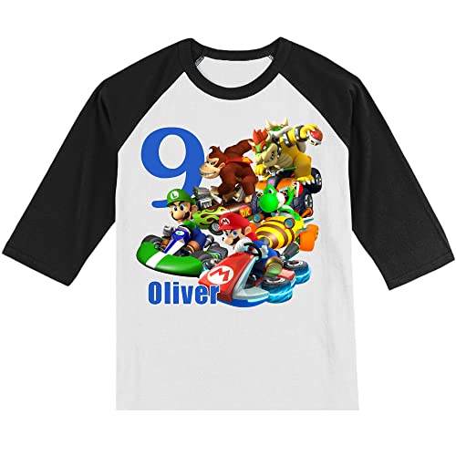 Personalized Mario Kong Birthday Shirt | Handmade Decorated Shirt | Personalized with Name and Age | Unisex 3/4 Sleeve Raglan T-Shirt | #10983