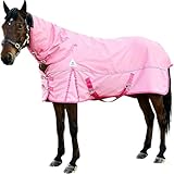 Pink Horse Turnout Blanket with Detachable Hood | 220g Medium Weight Fill | Water Resistant & Durable | Actual Size: 82' | for Winter, Spring & Fall