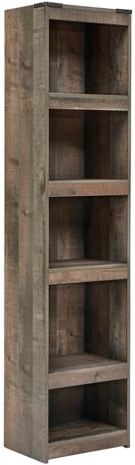 BOWERY HILL Transitional Engineered Wood Audio Pier, Rustic Brown Finish, 72.01" H x 17.72" W x 12.01" D, Replicated Oak Grain, 4 Shelves, Adjustable Shelf Design, Stylish Home Entertainment Storage