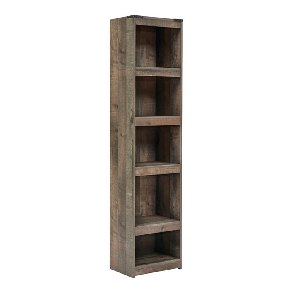 BOWERY HILL Transitional Engineered Wood Audio Pier, Rustic Brown Finish, 72.01" H x 17.72" W x 12.01" D, Replicated Oak Grain, 4 Shelves, Adjustable Shelf Design, Stylish Home Entertainment Storage