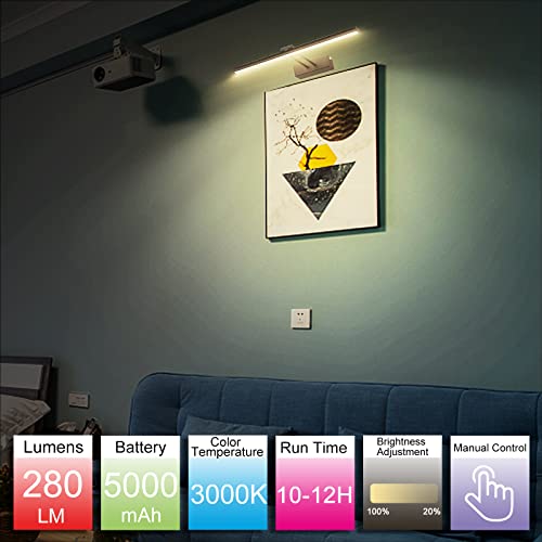 Image of Picture Light 2PK,5000mAh Wireless Wall Lights,16inch Art Light-Black | Rechargeable Photo Lights for Wall,Remote Timer and Dimmer Gallery Light,Metal Painting Light for Portrait Display Frame