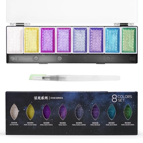 Acuarelas metálicas, 8 colores de estrellas, con purpurina para artistas, estudiantes y principiantes