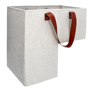 SAM AND MABEL Stair Baskets for Carpeted and Wooden Stairs – 16” L x 9.5” W x 16” H Foldable Staircase Basket with Handles, Stair Step Storage Organizer (Naturel Beige)