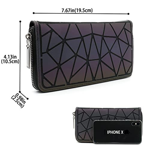 Cafiny Geometric Luminous Wallet For Women Holographic Reflective Zipper Clutch Purse With Multiple Compartments And Coin Pocket #TOP1