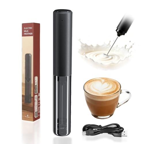 Electric Milk Frother Rechargeable with Cover, Portable Coffee Whisk Frother Black, Compact Electric Beverage Stirrer Wand for Latte, Cappuccino, Kitchen, Outdoor - image 1
