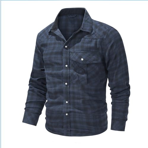 Men Plaid Long Sleeve Button Down Shirt Fall Collared Shirt With Pocket - image 3