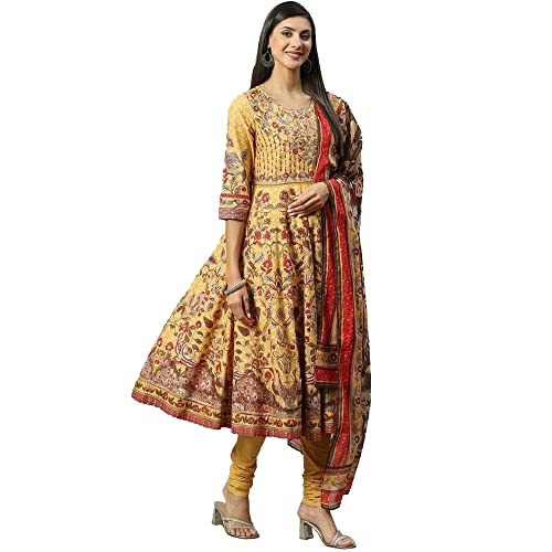 Image of BIBA Women Cotton Anarkali Kurta Churidar Suit Set