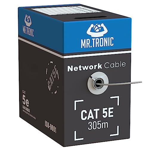 Mr. Tronic 305m Ethernet Netzwerkkabel Cat 5E, LAN Netzwerkkabel F&uuml;r Schnelle & Zuverl&auml;ssige Internet, AWG24 Massenkabel Cat 5E | Bulk Kabel 1 Gbps, 100 MHz, UTP CCA (305 Meter, Grau)