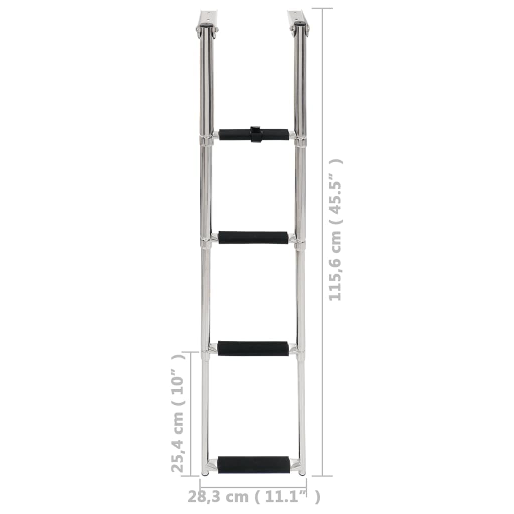 vidaXL Echelle d'Embarquement Pliable 4 Marches Télescopique Antidérapant Piscine Bateau Plate-Forme de Support Sangle de Fixation Acier Inoxydable