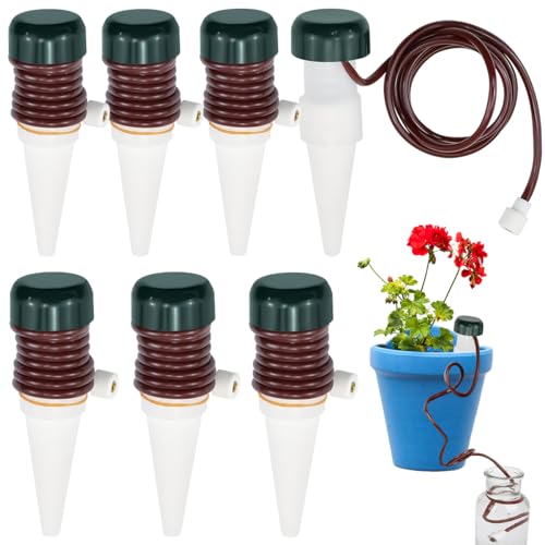 KYYGKY 8 Stück Tropfsystem Wasserspender für Zimmerpflanzen Bewässerungssystem Bewässerungskegel Tonkegel mit Schlauch für Blumen Pflanzen