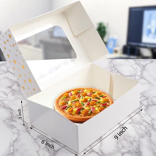 Chounyee FOIL BOX 2021 24 Pcs Gold Cookie Boxes With Window For Treat And Pastry, 9X6X3In White Bakery Boxes thumb #1