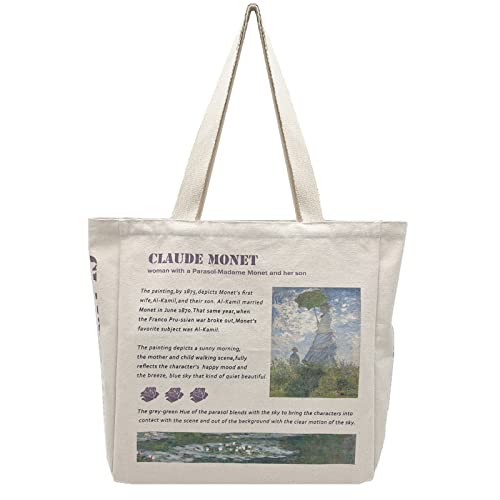 BROADREAM Canvas Tote Bag Aesthetic - Zippered Book Tote Bag with Interior Pocket by Cute Shoulder Tote Bags for Women Shopping & Travel - Best Gift for Teacher Mom Friendship Wife Classmate Birthday
