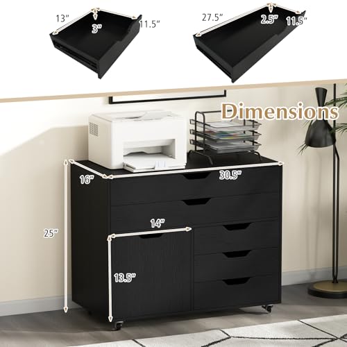 Image of DREAMADE Rolling File Cabinet, 5-Drawer Filing Cabinet, Black