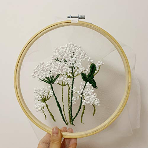 Full range embroidery kits for beginners stamped embroidery kit includes embroidery cloth with pattern embroidery hoop instruction color embroidery floss threads set and needles (Flower 04)