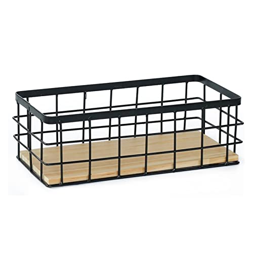 SUIYUANYA アイアン収納バスケット リムーバブル木製ベースオーガナイザーバスケット ホーム リビングルーム キッチン 壁掛け棚 (Size : A S(10cm以下))