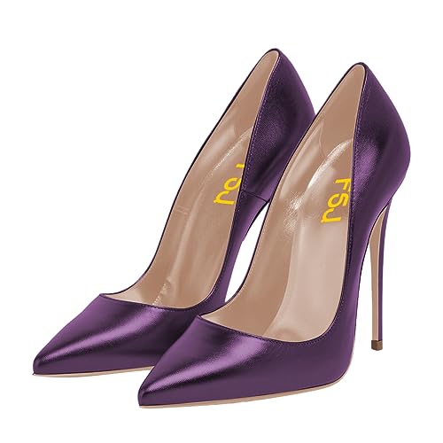 FSJ Women Gorgeous Pointed Toe High Stiletto Heel Pumps Slip On Glossy Party Prom Evening Date Shoes Size 4-16 US4