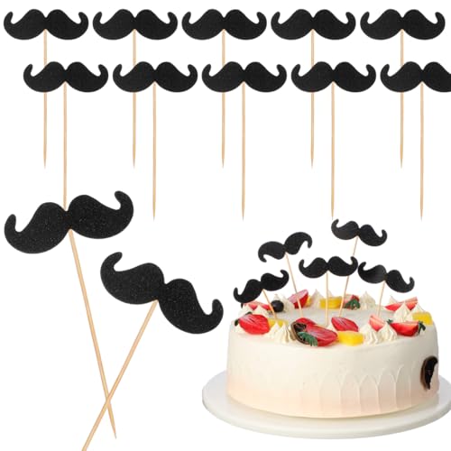 Toyvian Cake Toppers Moustache Cupcake Topper Drôle Dessert Cure-Dents Décoration Insert Carte pour Fête d'anniversaire (Noir) 40pcs