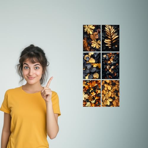 Image of SiddArtify Gold - Black Autumn Leaves Art Print Set - Set of 2-4x6 Inch - Board (Pack of 6) - Sticker (Pack of 6) Wall Room Decoration art Poster Prints