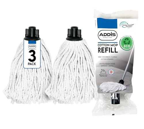 Addis Mop Replacement Refill Heads Recycled Cotton Pack of 3 White 5088653AMP Triple Pack