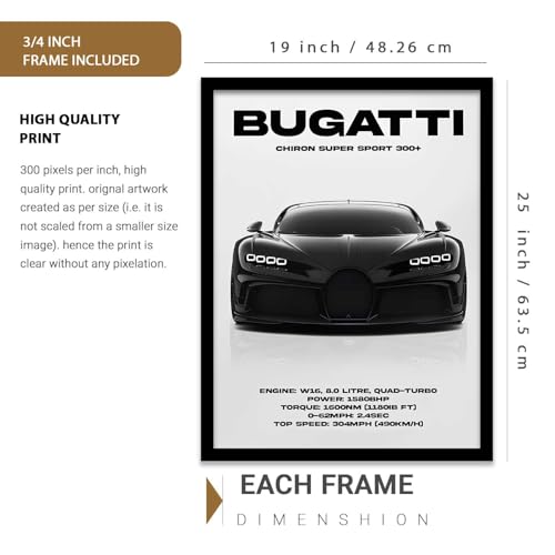 Image of kotart Big Sports Cars Framed Posters Gift Items for Boys Room Wall Decoration Bedroom Living Room Office Studio Decor | Car Poster Frame for Wall Decor Set Of 3 Size (13 X 17 inch)