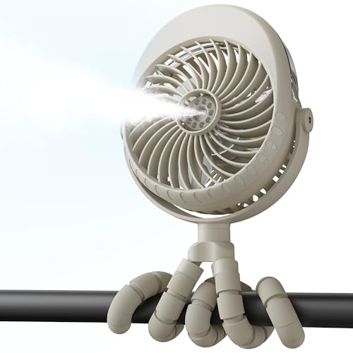 Baby Stroller Fan Misting Fan Portable Baby Boy Newborn Essentials Must Haves Mist Cooling Spray Fans for Car Seat 2600mah Rechargeable Camping Travel Beach Disney World Essentials Registry Gift