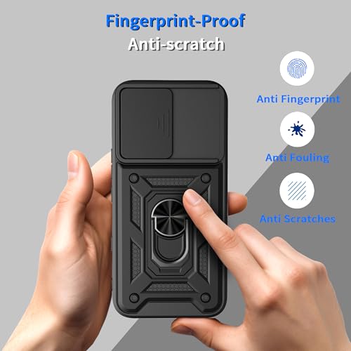 Image of Casodon Shockproof Back Case Cover for Infinix Note Edge 5G, Shockproof Infinix Note Edge Back Cover, Ring Case with Kickstand and Camera Protection Shutter - Black