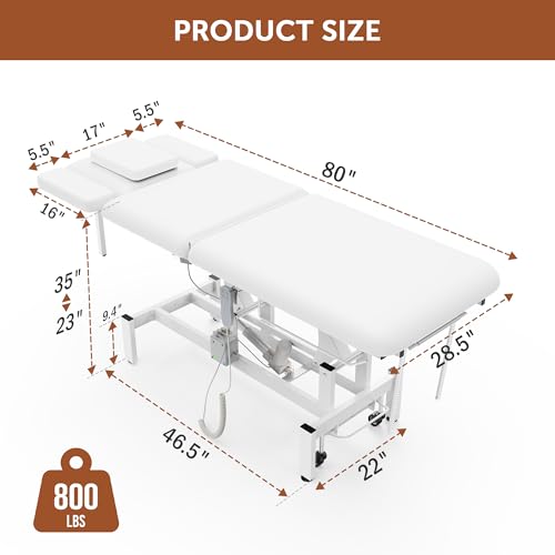 Image of Dolonm 2 Motors Electric Massage Table, Hydraulic Electric Lift Adjustable Waist and Height Lifting Functions for Treatment, Physical Therapy, Spinal Massage, Facial Spa, Waxing, Tattooing - White