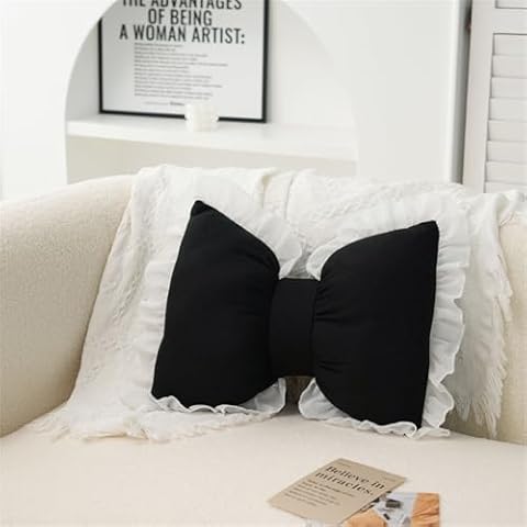 QUSLIMY Bow Pillow Bow Shaped Pillow Decorative, Soft Bowknot Throw Pillow Sofa Lumbar Pillow Car Backrest Cushion,Novelty Bow Pillow Plush Cushion Home & Car Decoration (Black) Cover