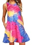 YMING Mujer Swing Suave Vestido Sin Mangas Vestidos Sueltos Tie Dye Vacaciones Vestido Tie Dye Rose XL