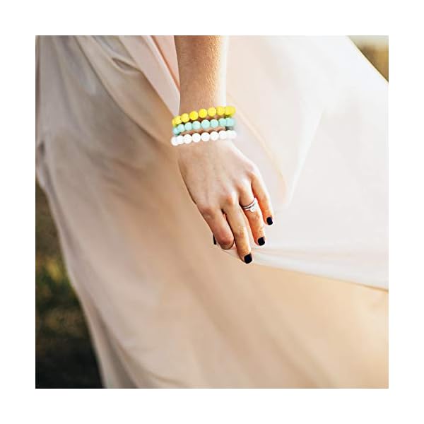 6 Pcs Lava Stone Bead Bracelet, Natural Gemstone Stretchy Bracelets- Aromatherapy Essential Oil Diffuser Healing Chakras Agate Crystal Elastic Lucky Bracelets Gifts for Women Girls