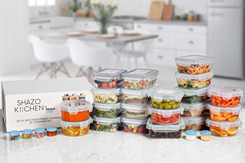 HUGE SET - 42 Pack - Food Storage Containers with Airtight Lids - Easy Snap Lock - Leak Proof Lunch/Bento Box - BPA Free - Freezer & Microwave Safe - Plastic Storage Container Set - by Shazo - Thumbnail 2