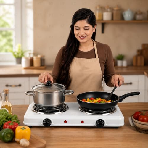 Image of DRUMSTONE ( 2026 Brings 10 Years Warranty ) Electric Double Burner Hot Plate 2000W Fast Heating Portable Cooking Stove for Kitchen Hostel Office Travel Energy Efficient Dual Coil