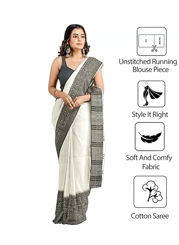 Image of eC ESHA'S COLLECTION Women's Cotton Blend Begumpuri Handloom Saree With Unstitched Running Blouse Piece