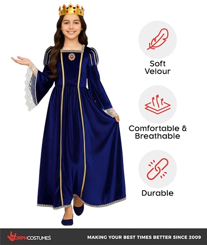 Disfraz completo de princesa medieval azul para niñas miniatura 6