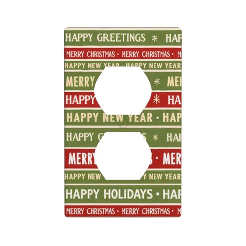 Moslion Merry Christmas Happy New Year Duplex Outlet Covers Red Green Greeting Card Warm Wish Wall Plate Plug Cover For Home Bedroom Bathroom Living Room